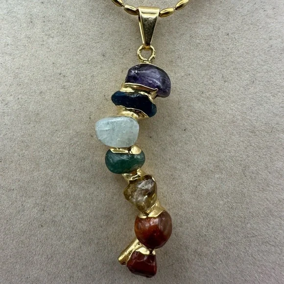Gold Plated Chakra Pendant Necklace on Bead Chain - Picture 3 of 8